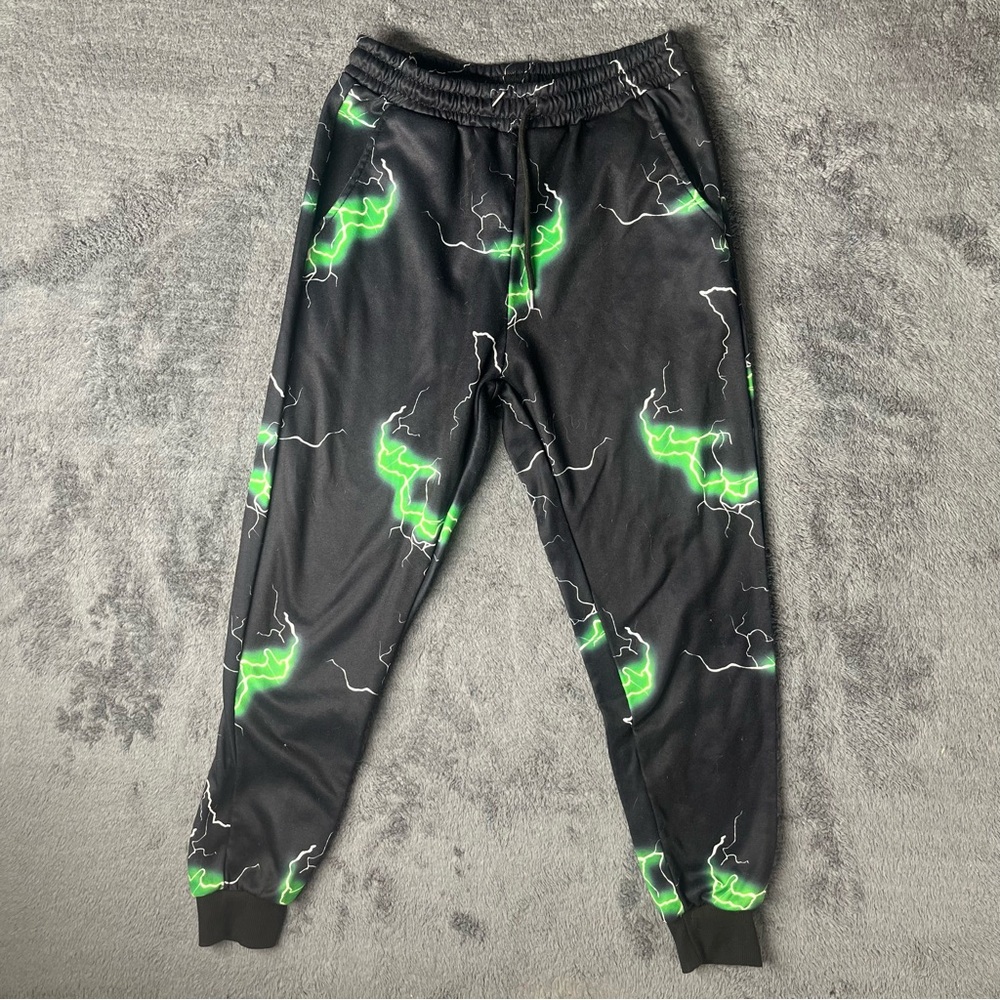Manfinity Neon Green Lightning Festival Rave Cybercore Punk Streetwear Joggers